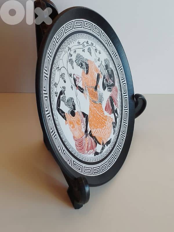 Vintage Large Greek Retro Hand Painted Hanging Plate 26 cm 3