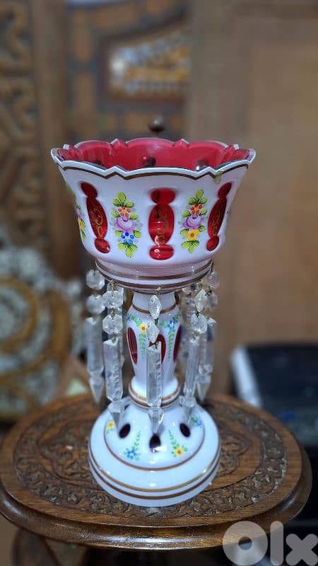 Rare 19th-Century Bohemian Ruby-Overlay Mantle Lustre 0