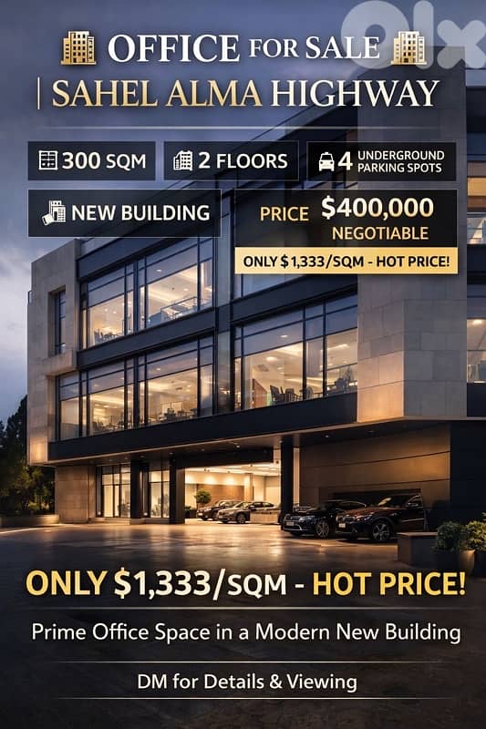 HOT DEAL | 300 SQM Office in Sahel Alma with open views 0