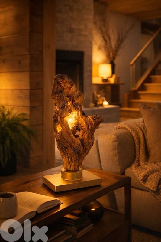 Handcrafted Sculptural Lamp – Ancient Mediterranean Wood 0