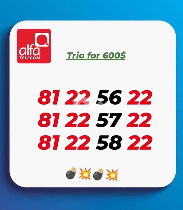Trio Alfa 3 numbers we deliver all leb 0