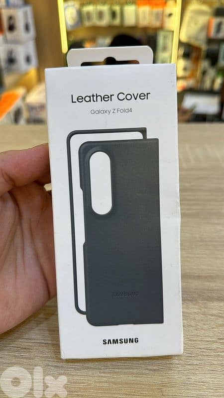Samsung galaxy z fold 4 leather cover gray/green 0