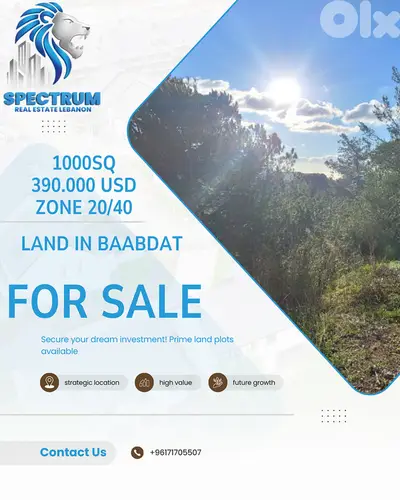 1000Sq LAND FOR SALE IN BAABDAT PRIME, ZONE 20/40, (BB-232)