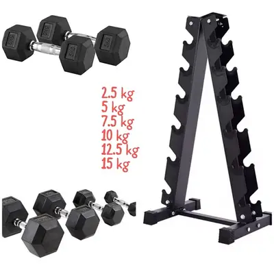 Vertical Dumbell rack + Hexagonal dumbells 6 pairs