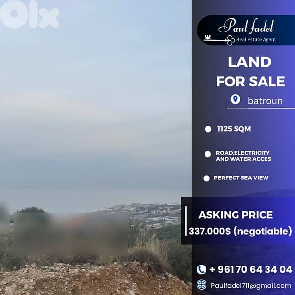 Land for sale in Batroun with an open and unobstructed sea view. 0