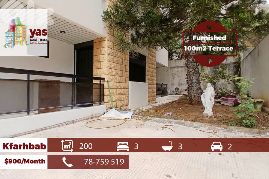 Kfarhbab 200m2 | 100m2 Terrace/Garden | Rent | Fully Furnished |RA/IV 0