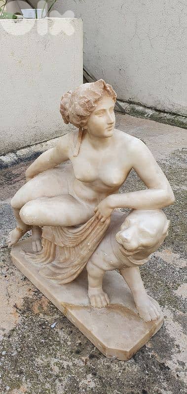 Antique Italian Alabaster Sculpture – Bacchante with Panther 3