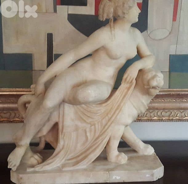 Antique Italian Alabaster Sculpture – Bacchante with Panther 2