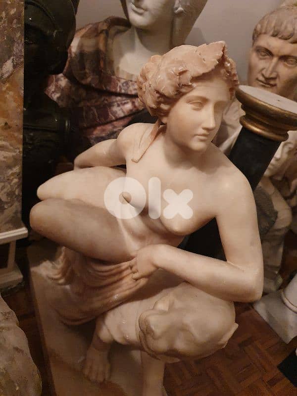 Antique Italian Alabaster Sculpture – Bacchante with Panther 4