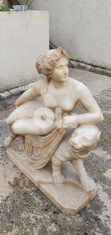 Antique Italian Alabaster Sculpture – Bacchante with Panther 1