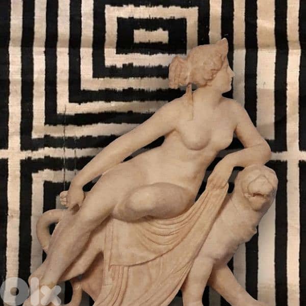 Antique Italian Alabaster Sculpture – Bacchante with Panther 0