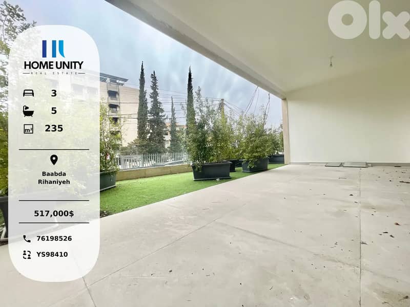 luxurious , brand new apartment for sale in baabda - rihaniyeh 0