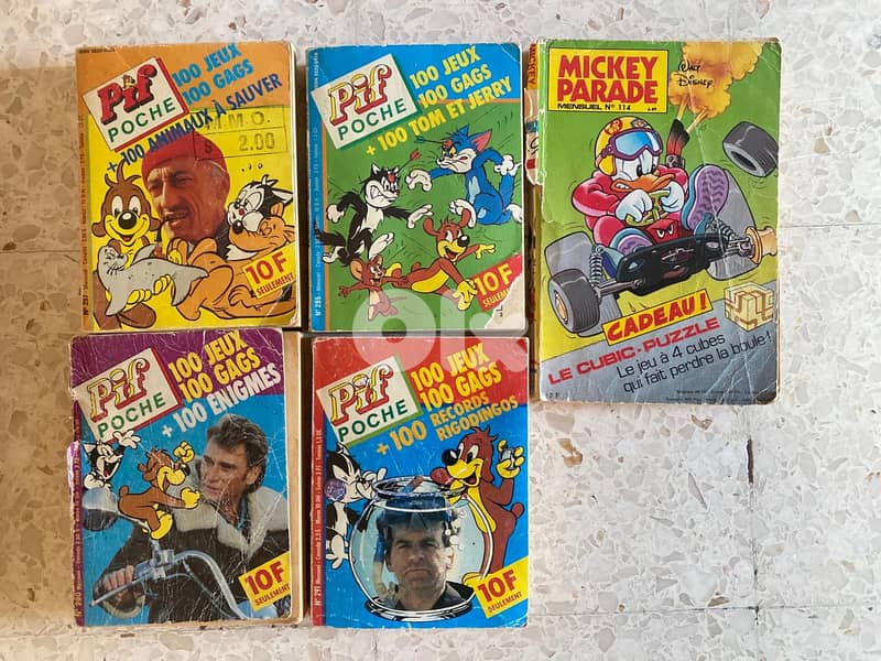 Vintage Kids Books + Comics Lot (Pif, Spirou, Picsou, Mickey, Nat Geo, 4