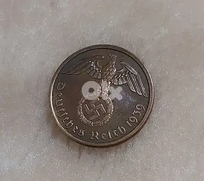 Nazi Swastika Bronze Coin German Two Pfennig era of Adolf Hitler WW2