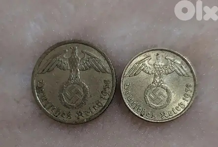 Set of Two German Nazi Bronze Coin 5&10 Pfenning era of WW2 Hitler