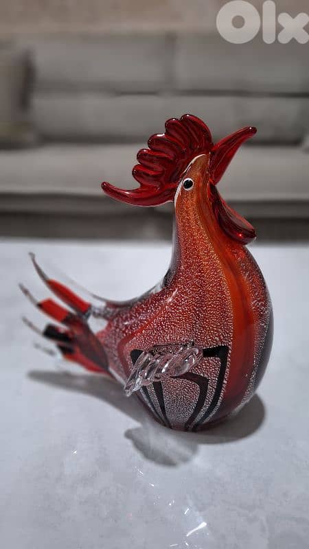 Elite Murano Masterpiece: Rare Crimson Venetian Art Glass Rooster 0