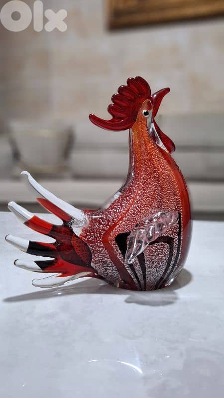 Elite Murano Masterpiece: Rare Crimson Venetian Art Glass Rooster 2