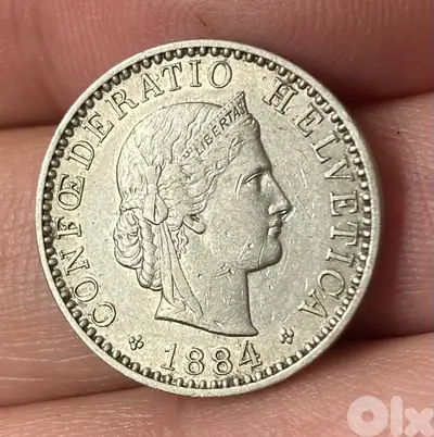 عملة عملات قديمة ٢٠ هلفتيكا سويسرا سنة ١٨٨٥
