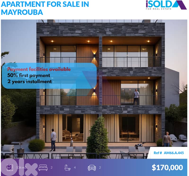 Payment Facilities,2 bedroom apartment+Garden+View 4sale in Mayrouba 0