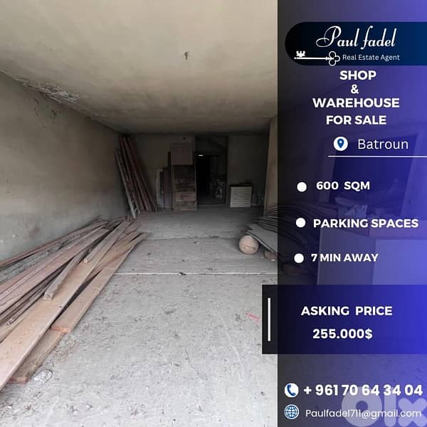Shop & warehouse for sale in Batroun. 0