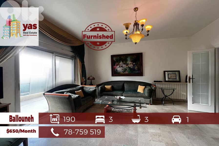 Ballouneh 190m2 | Fully Furnished | Mint Condition | Open View | Rent 0