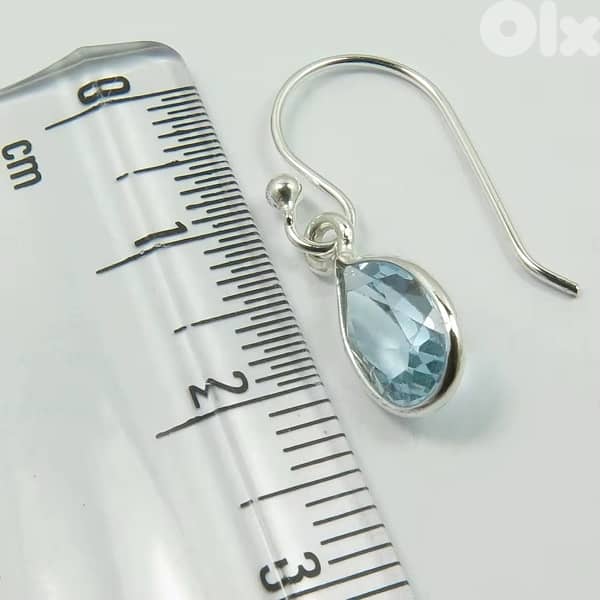 925 Sterling Silver Earings with Natural Pear Shaped Blue Topaz 2