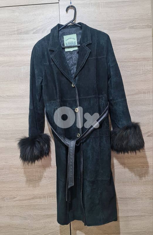 Black Leather Coat with Fur Cuffs 0
