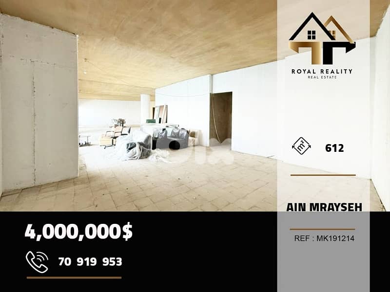 semi core and shell apartment for sale in ain al mraiseh beirut 0