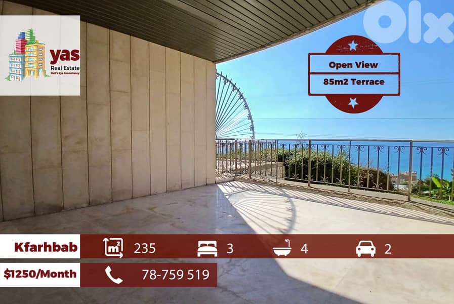 Kfarhbab 235m2 + 85m2 Terrace / Garden | Prime Location | New | View | 0