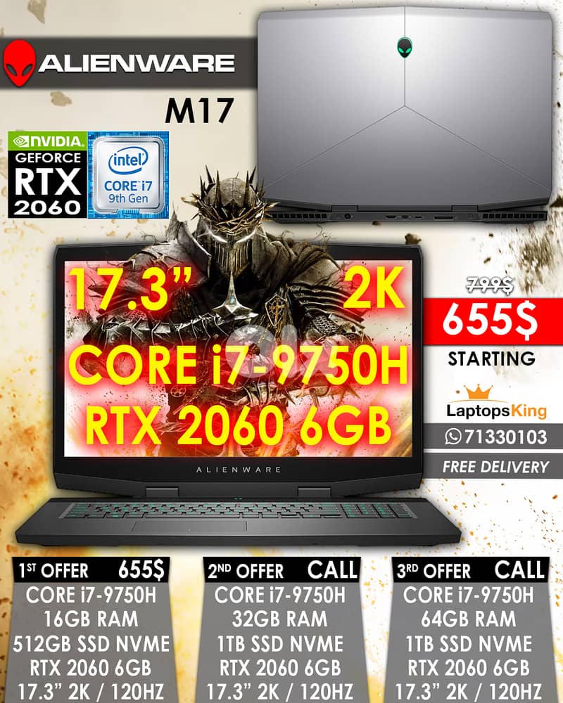 ALIENWARE M17 CORE i7-9750H RTX 2060 6GB 17.3” 2K 120HZ SCREEN GAMING 0