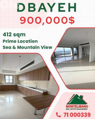 Prime Location 412sqm Apartment For Sale in Dbayeh(ضبية)+Open Sea View