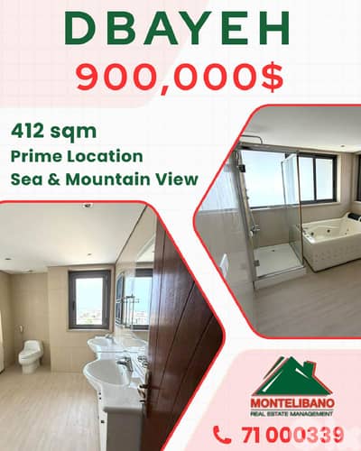 Prime Location 412sqm Apartment For Sale in Dbayeh(ضبية)+Open Sea View