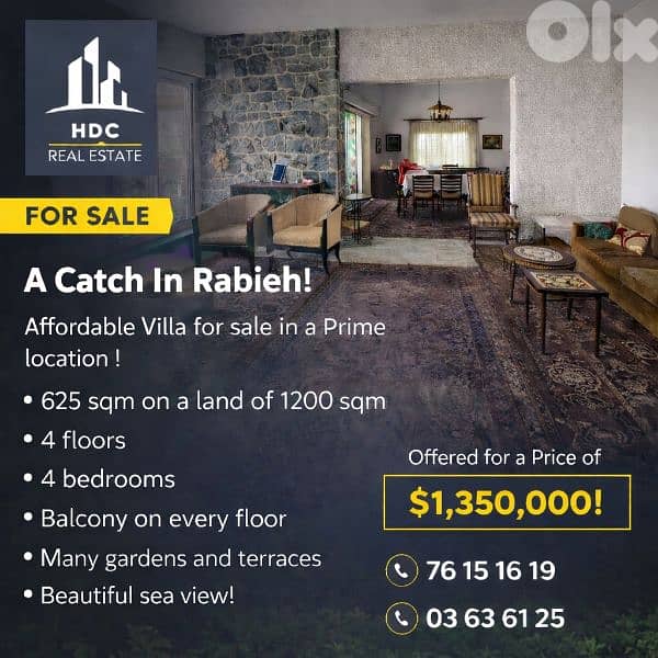 Villa 625 sqm in Rabieh for sale in a Prime location! 0