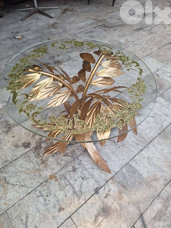 vintage side table metal gold leafed Italy 0