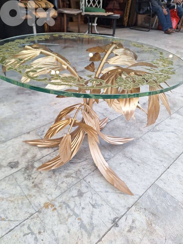 vintage side table metal gold leafed Italy 1