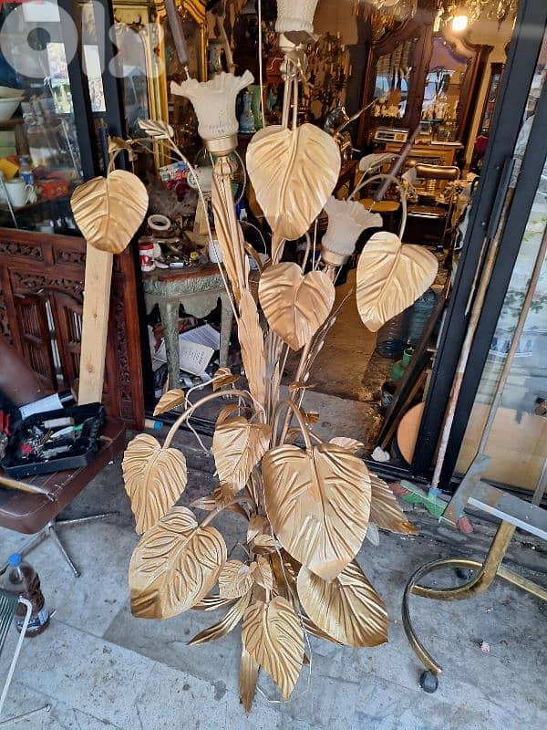 flower lamp Italy metal gold leafed original 1
