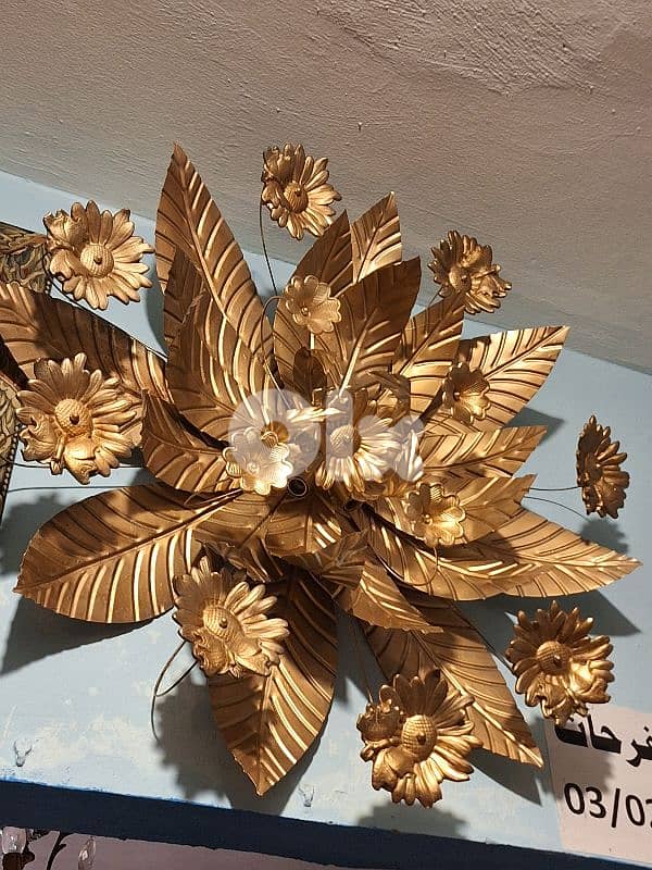 two pieces of Vintage flower wall lamp in gilded metal by designer 2