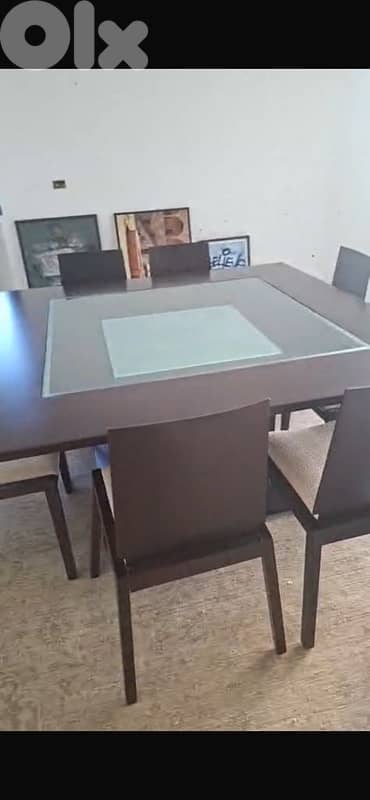 Dining table wood and glass like new 0