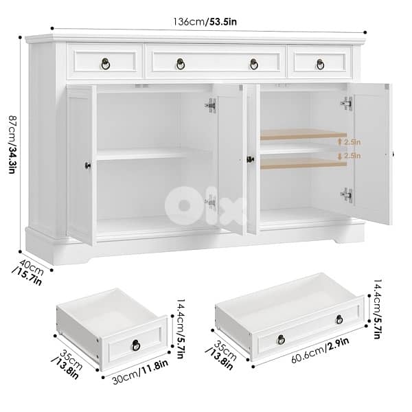 Homfa Buffet Cabinet with Drawers, 53.5”W Sideboard Storage 2