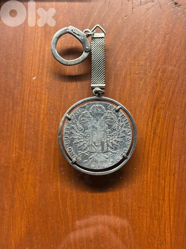 Rare Antique Silver Coin Keychain – Maria Theresa Thaler 0