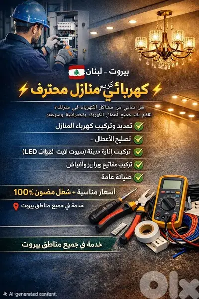 كهربائي منازل محترف – بيروت  تصليح جميع مشاكل الكهرباء  كهرباء منازل
