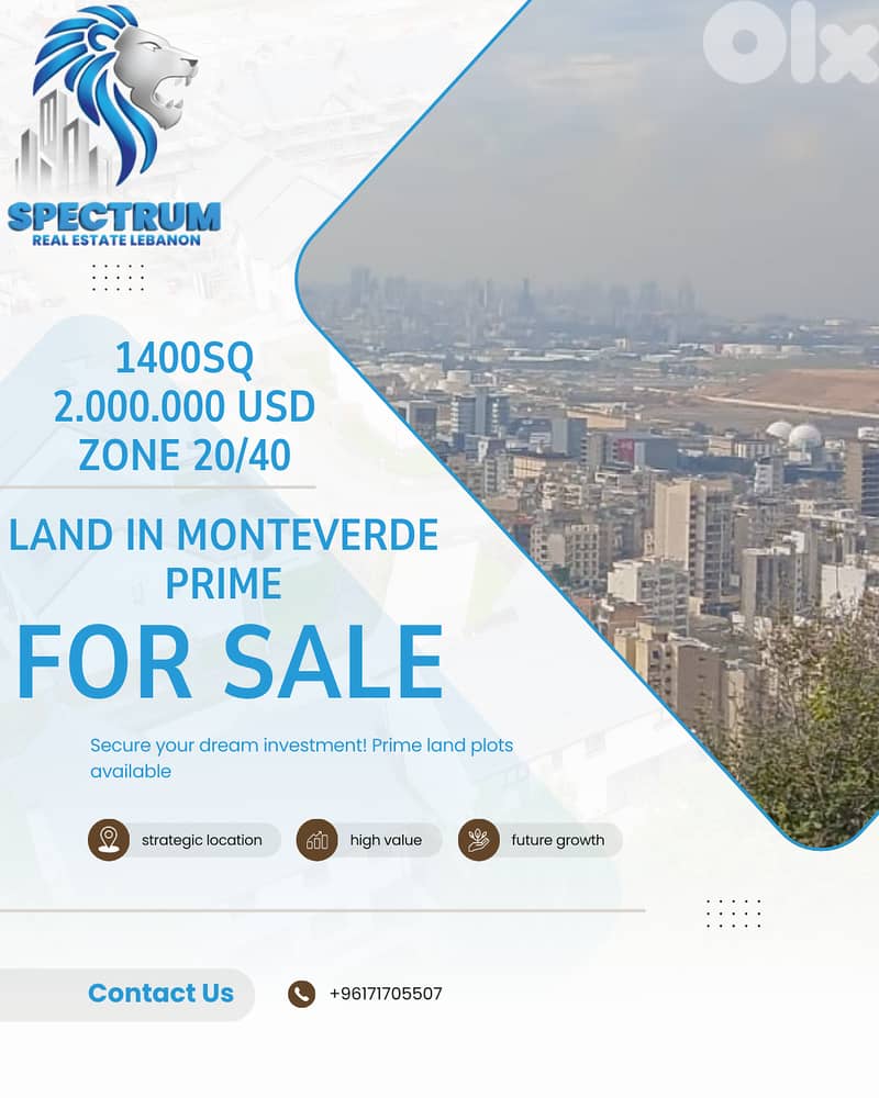 1400Sq LAND FOR SALE IN MONTEVERDE PRIME, ZONE 20/40, (MO-292) R. G 0