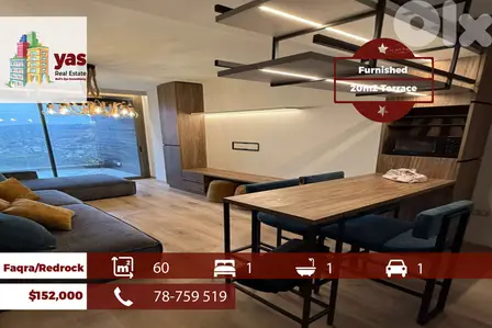 Faqra/Redrock 60m2 | 20m2 Terrace | Furnished | Panoramic View | DA/AA