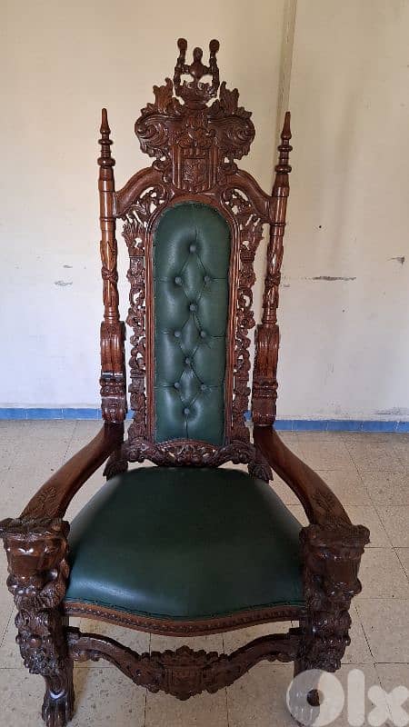 For Sale: Antique Hand-Carved Wooden Throne Chair 0