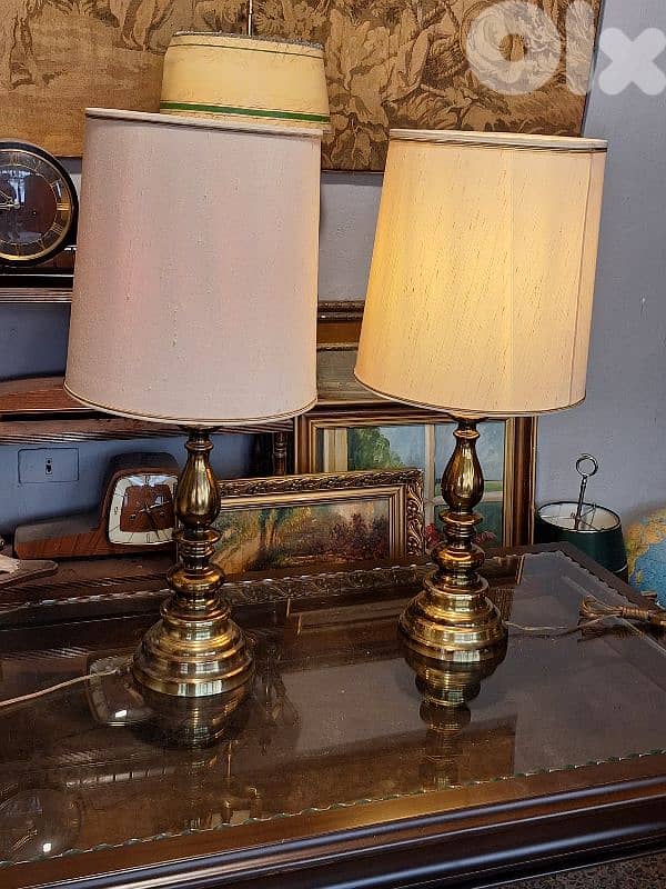 2 vintage large brass european lamps 0