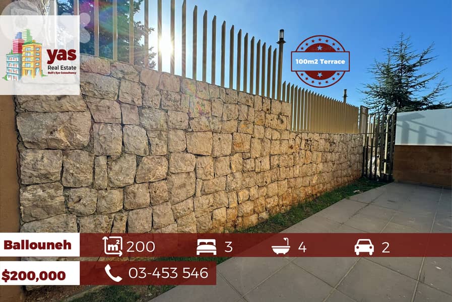 Ballouneh 200m2 | 100m2 Terrace | New | Luxury | View | TYT | 0