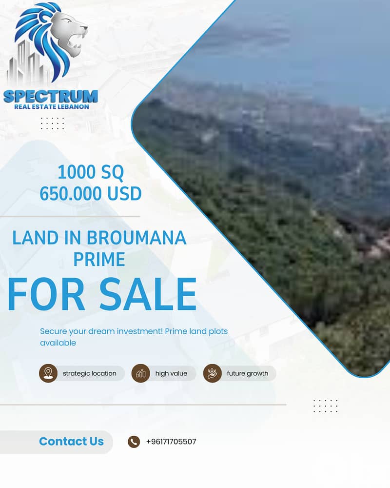 SEA VIEW LAND FOR SALE IN BROUMANA PRIME, ZONE 30/75, (BR-376) 0