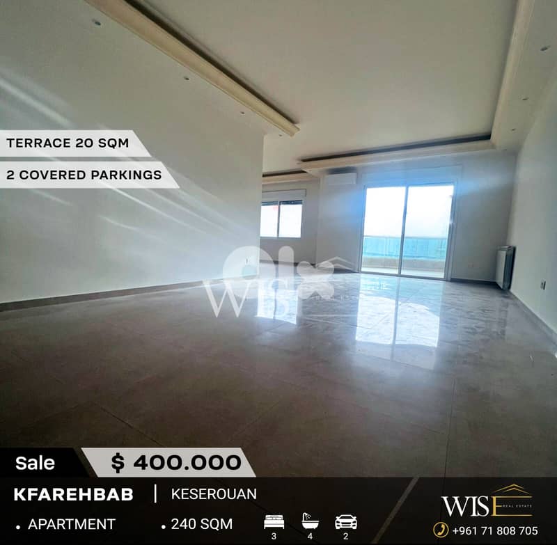 Spacious 240 SQM Apartment with Terrace for SALE in Kfarehbab! 0