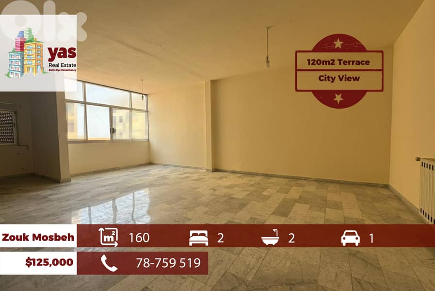Zouk Mosbeh 160m2 | 120m2 Terraces | Well Maintained | City View | EL 0