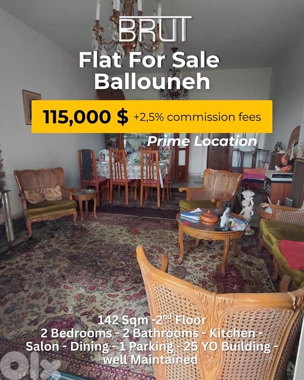 142 sqm apartment in Ballouneh Prime location -5 sec to highway 0